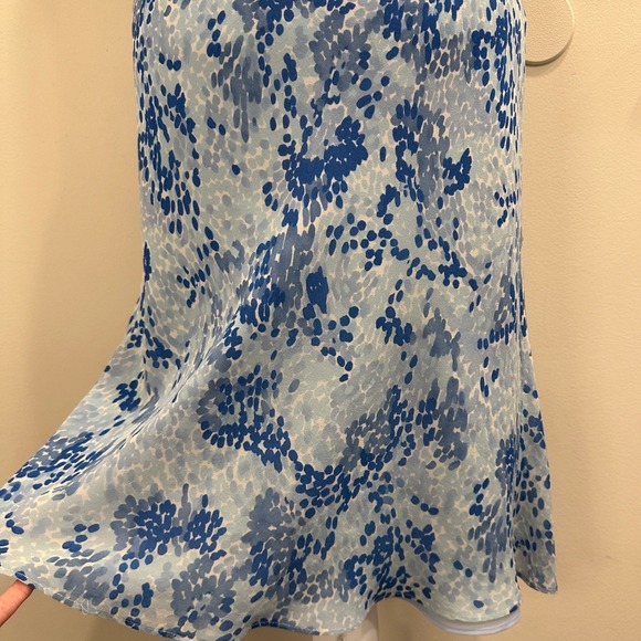 VTG 90s Ann Taylor Blue White Abstract Floral Silk Slip Dress Midi Fairy Size 4 - Picture 3 of 8